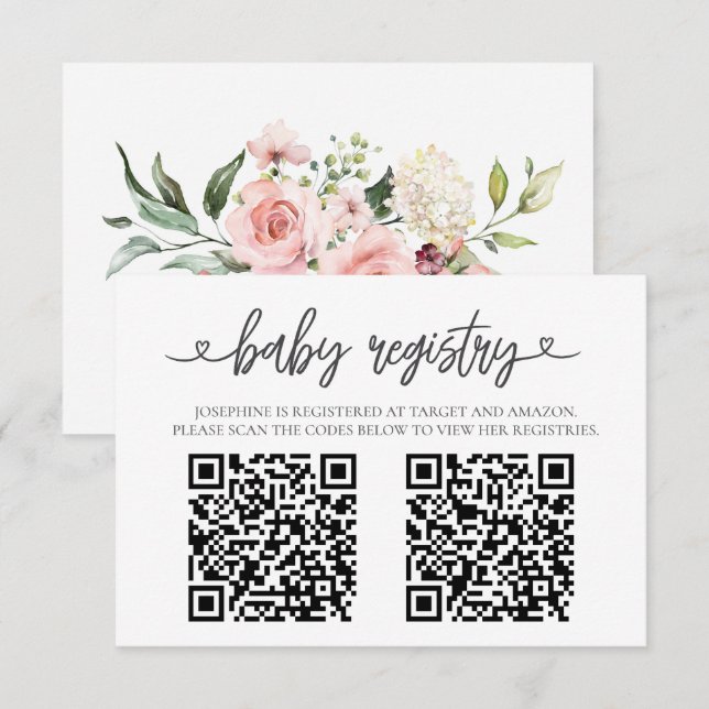 Elegant Pink  Baby Registry QR Code Insert Card (Front/Back)