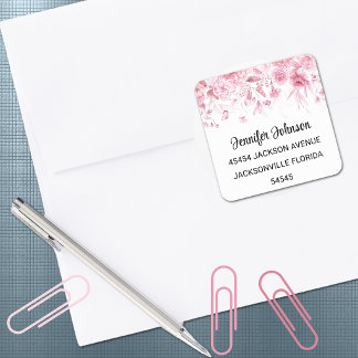 Elegant Pink Baby Shower Floral Return Address Square Sticker