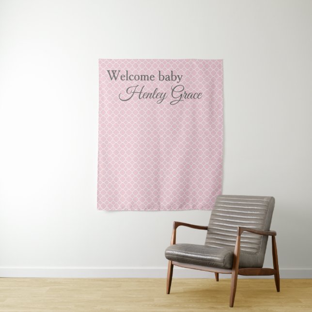 Elegant Pink Baby Shower photo backdrop Tapestry (In Situ)