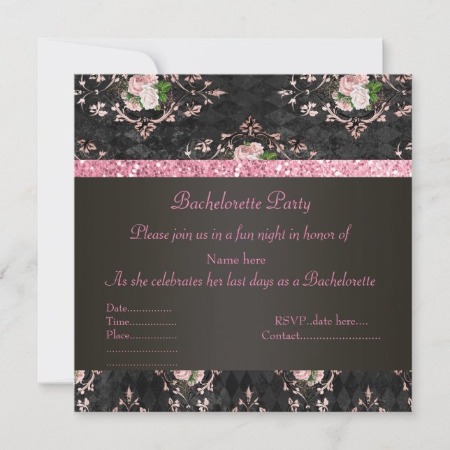 ELEGANT PINK BACHELORETTE INVITATION floral print (Front)