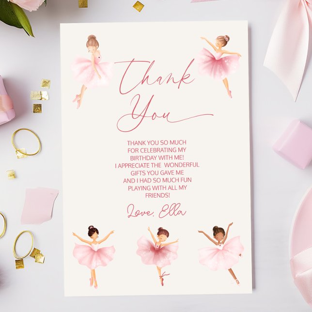 Elegant Pink Ballerina Ballet Birthday Party Thank You Card (Creator Uploaded)