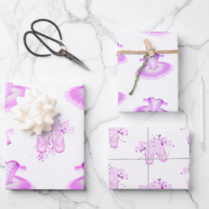 Elegant Pink Ballet Birthday Tutu & Pointe Shoes Wrapping Paper Sheet