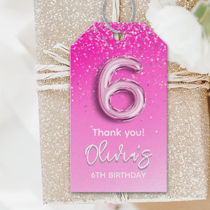 Elegant Pink Balloon 6th Birthday Girl Gift Tags