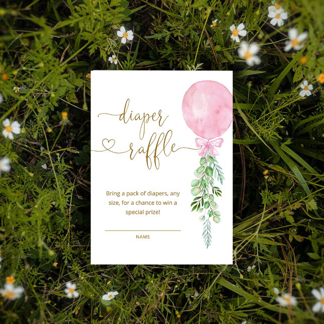 Elegant Pink Balloon Diaper Raffle Ticket Enclosure Card (Creator Uploaded)