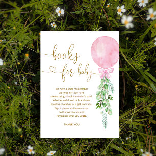 Elegant Pink Balloon Girl Baby Shower Books Enclosure Card
