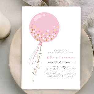 Elegant Pink Balloon Girl Baby Shower  Invitation