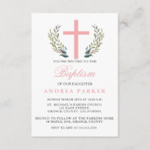 Elegant Pink Baptism/Christening Invitation