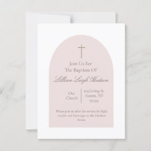 Elegant Pink Baptism Invitation Minimalist Girl Postcard