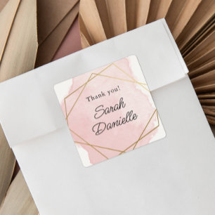 Elegant Pink Bat Mitzvah Thank you Favour Square Sticker