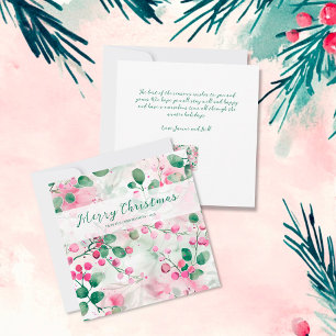 Elegant Pink Berries Floral Christmas Holiday Card