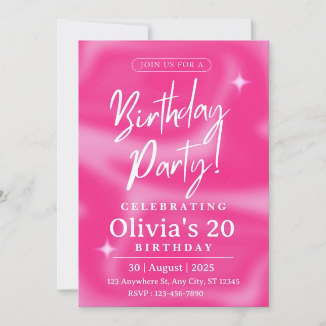 Elegant Pink Birthday Invitation Customisable  (Front)