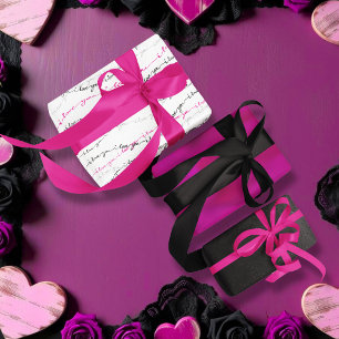 Elegant Pink, Black, and I Love You Valentine's Wrapping Paper Sheet