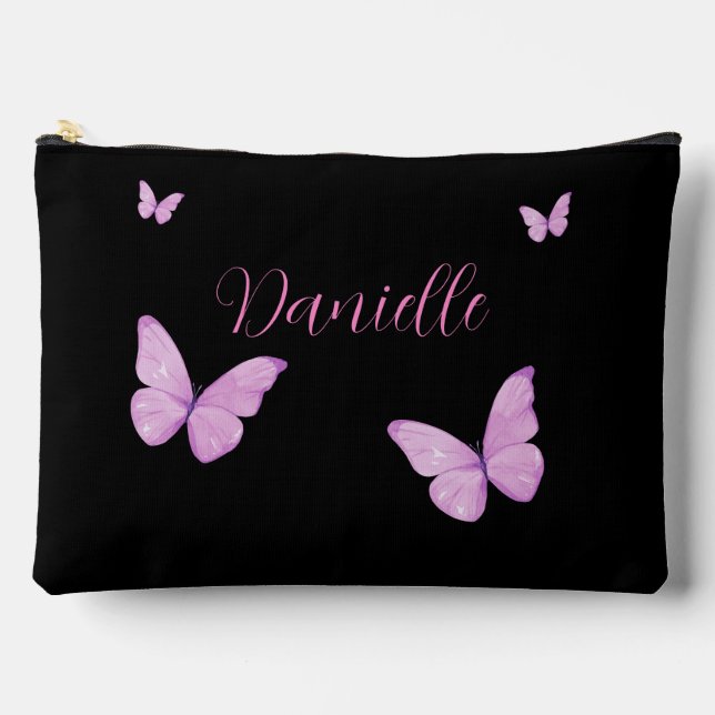 Elegant Pink & Black Butterfly Custom Accessory Pouch (Front)