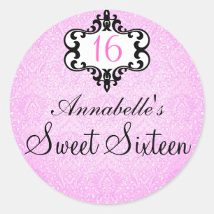 Elegant Pink & Black Chic Damask Sweet 16 Sticker