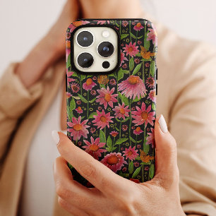 Elegant Pink Black Coneflowers Butterflies Case-Mate iPhone 14 Pro Case