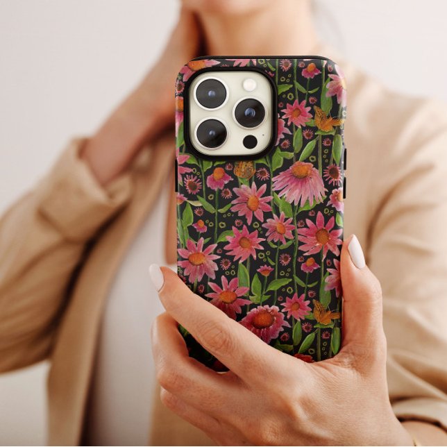 Elegant Pink Black Coneflowers Butterflies Case-Mate iPhone Case (Creator Uploaded)