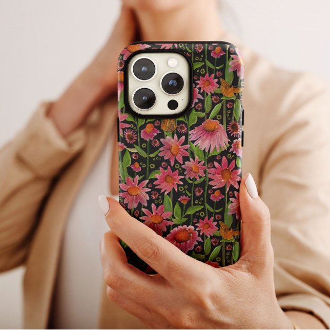 Elegant Pink Black Coneflowers Butterflies Case-Mate iPhone Case (Creator Uploaded)
