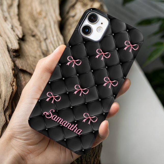 Elegant Pink Black Coquette Bows Monogram Initial Case-Mate iPhone Case (Creator Uploaded)