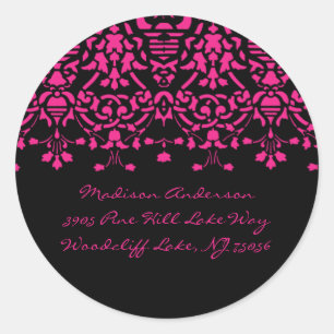 Elegant Pink & Black Damask Address Label Sticker