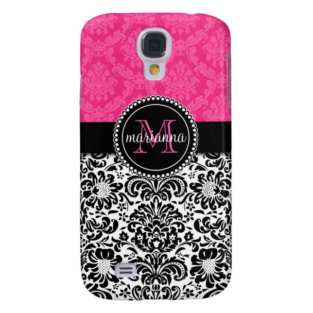 Elegant Pink Black Damask Personalised Case-Mate Samsung Galaxy Case (Back)