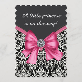 Elegant Pink Black Damask Princess Baby Shower Invitation