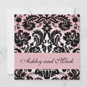 Elegant Pink Black Damask Wedding Invitation #2