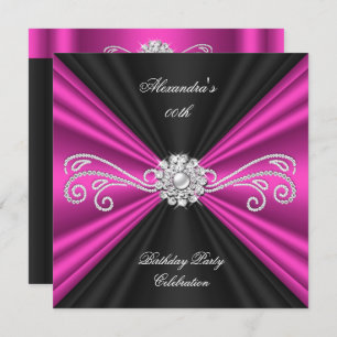 Elegant Pink Black Diamond Birthday Party Invitation