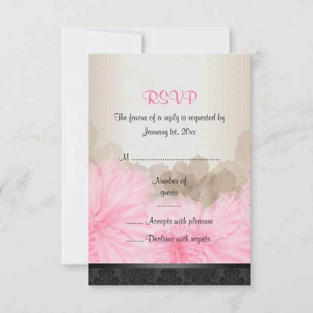 Elegant Pink & Black Floral Chic RSVP Card (Front)