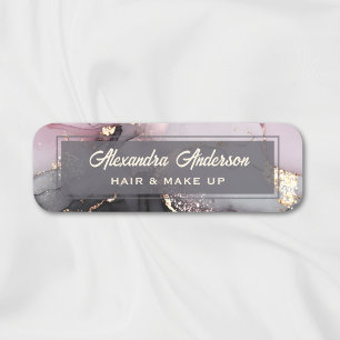 Elegant Pink Black Gold Glitter Agate Abstract Name Tag