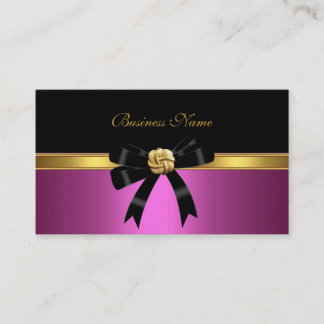 Elegant Pink Black Gold Jewel Bow Business Card