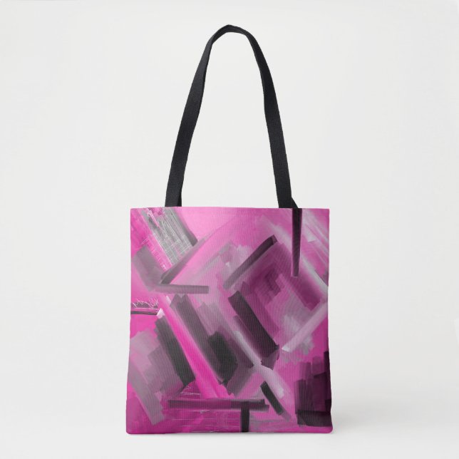 Elegant Pink Black Grey Abstract Art Tote Bag (Front)
