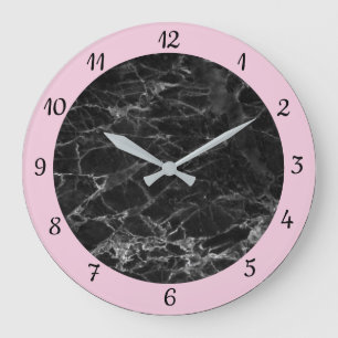 Elegant Pink Black Marble Trendy Large Clock