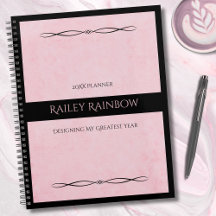 Elegant Pink Black Monogram Executive Planner