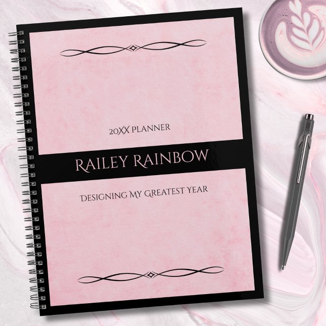 Elegant Pink Black Monogram Executive Planner (Start the new year with a planner that is as sophisticated and goal-oriented as you are)