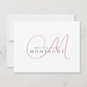 Elegant Pink Black Monogram Flat Note Card
