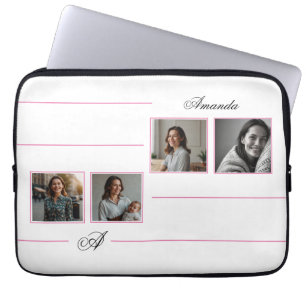 Elegant Pink & Black Monogram Photo Collage Mum Laptop Sleeve