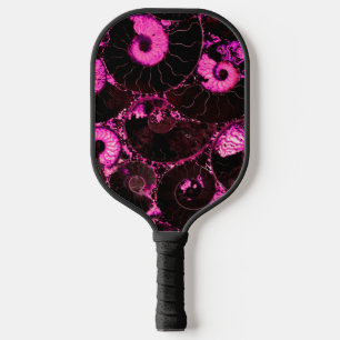 Elegant Pink black Nautilus fossil shell pattern Pickleball Paddle
