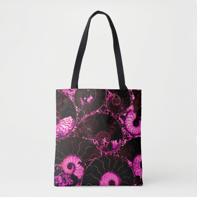 Elegant Pink black Nautilus fossil shell pattern  Tote Bag (Front)