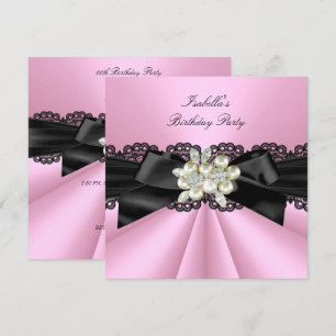 Elegant Pink Black Pearl Jewel Birthday Party Invitation