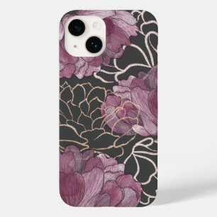 Elegant Pink & Black Peony Floral Pattern Case-Mate iPhone 14 Case