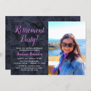 Elegant Pink Black Photo Retirement Party Invitation
