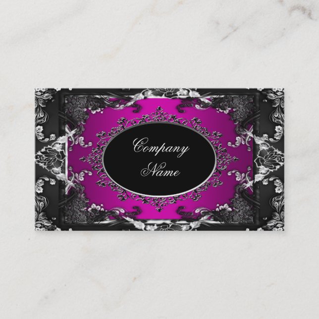 Elegant Pink Black Silver Glamour Business Card (Front)