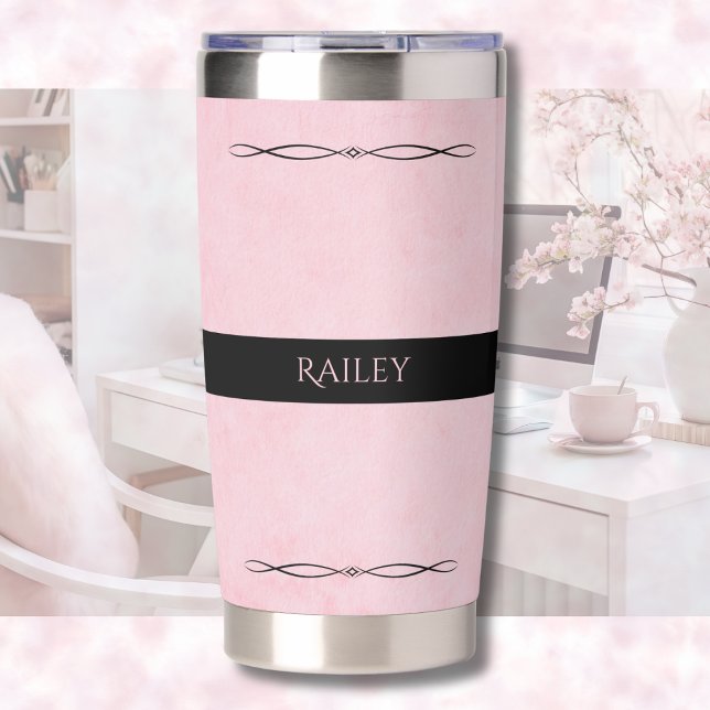 Elegant Pink Black Travel Mug Insulated Tumbler (Hydration meets office chic, designed for the elegant professional)