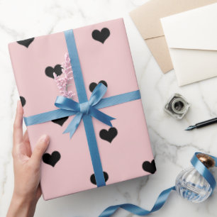 Elegant pink black Valentine's day heart pattern Wrapping Paper