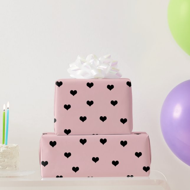 Elegant pink black Valentine's day heart pattern Wrapping Paper (Party Gifts)