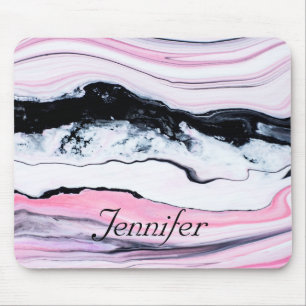 Elegant Pink BLACK WHITE FAUX MARBLE PERSONALIZED Mouse Pad