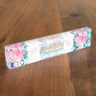 Elegant Pink Bloom Floral Pattern Nameplate