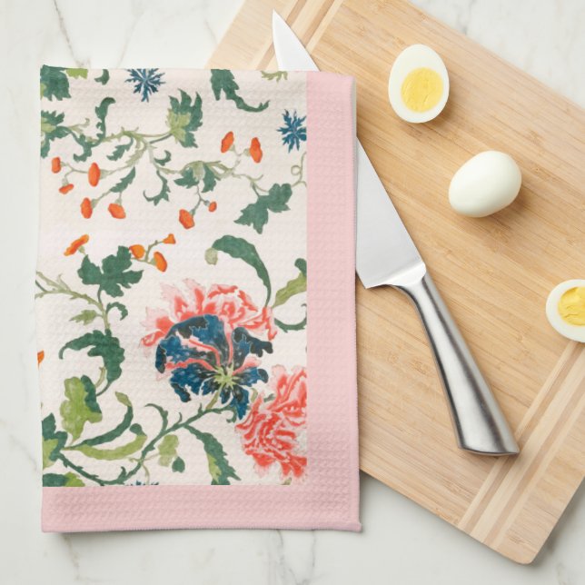Elegant Pink Blooming Floral Tea Towel (Quarter Fold)