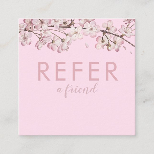 Elegant Pink Blossom Floral Referral Card (Front)
