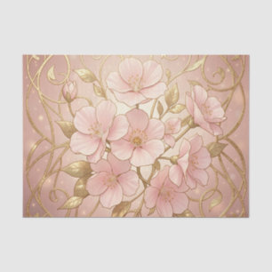 Elegant Pink Blossom Gold Frame Tissue Paper